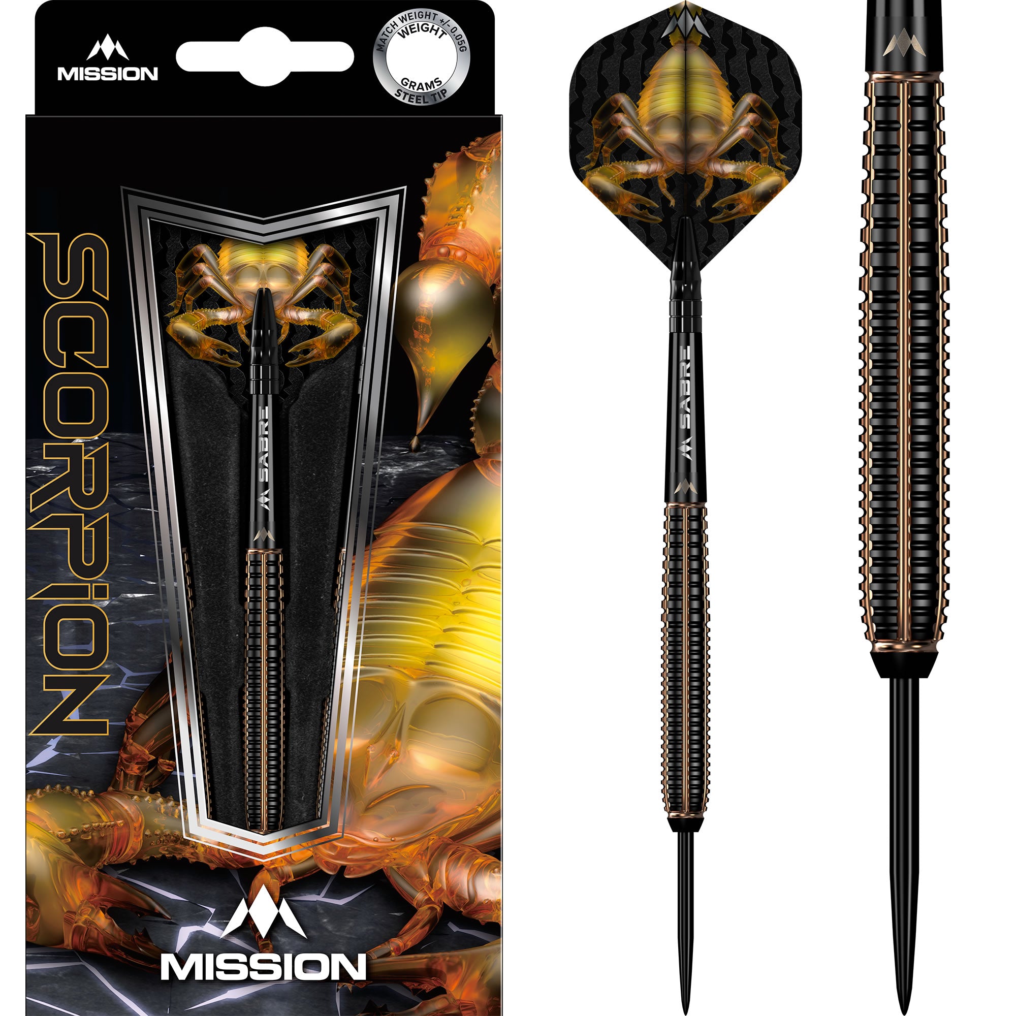 Mission Scorpion Darts - Steel Tip - 90% Tungsten - Black & Gold Electro