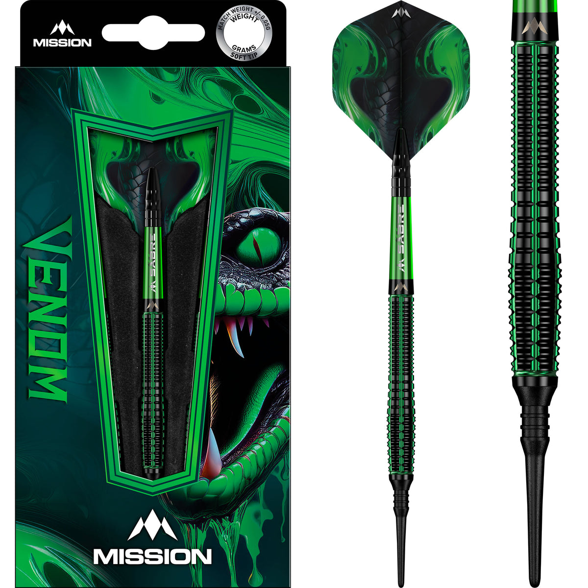 Venom Darts - Soft Tip - 90% Tungsten - Black & Green Electro