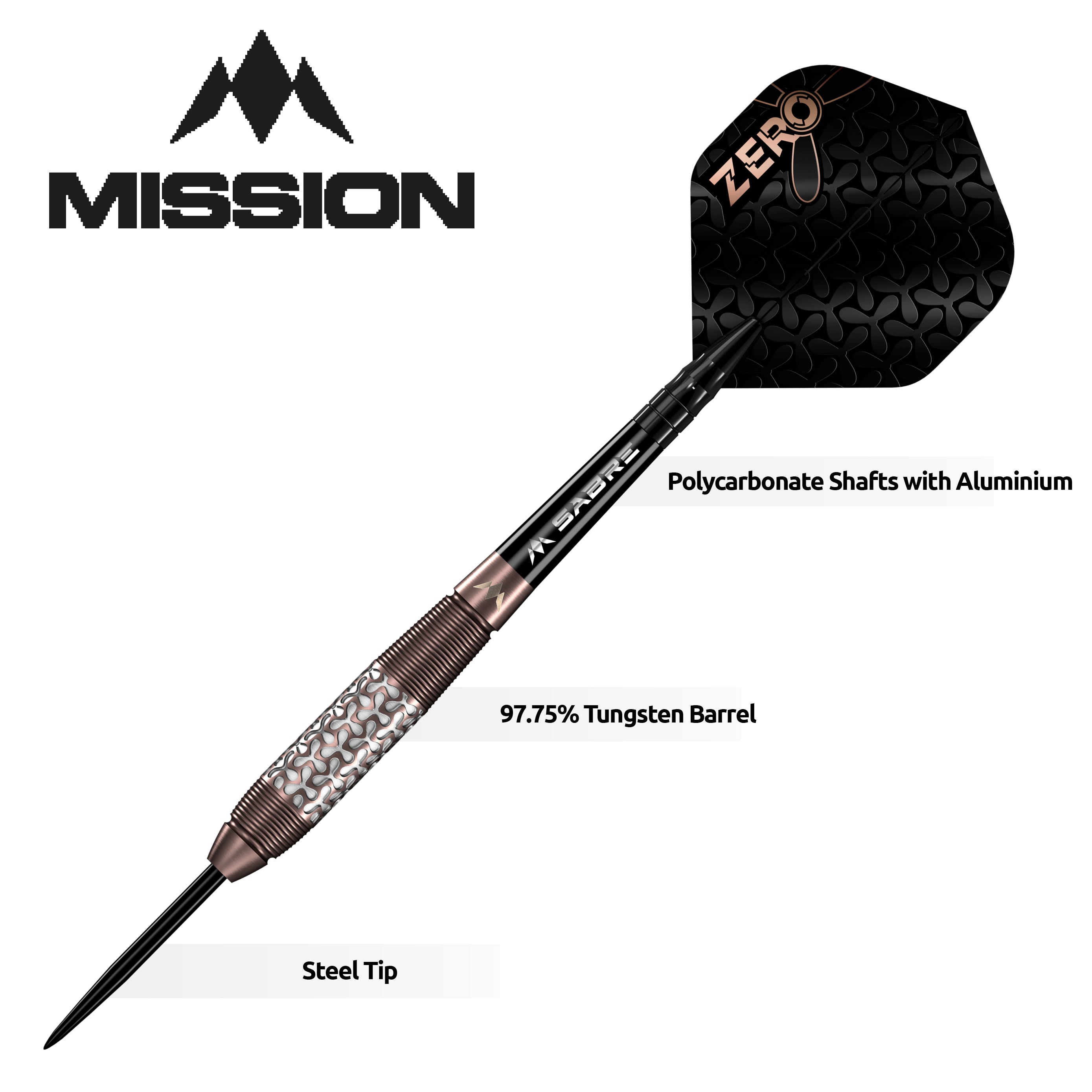 Mission Zero Steel Tip Tungsten Darts – 97.5% Tungsten – Bronze PVD