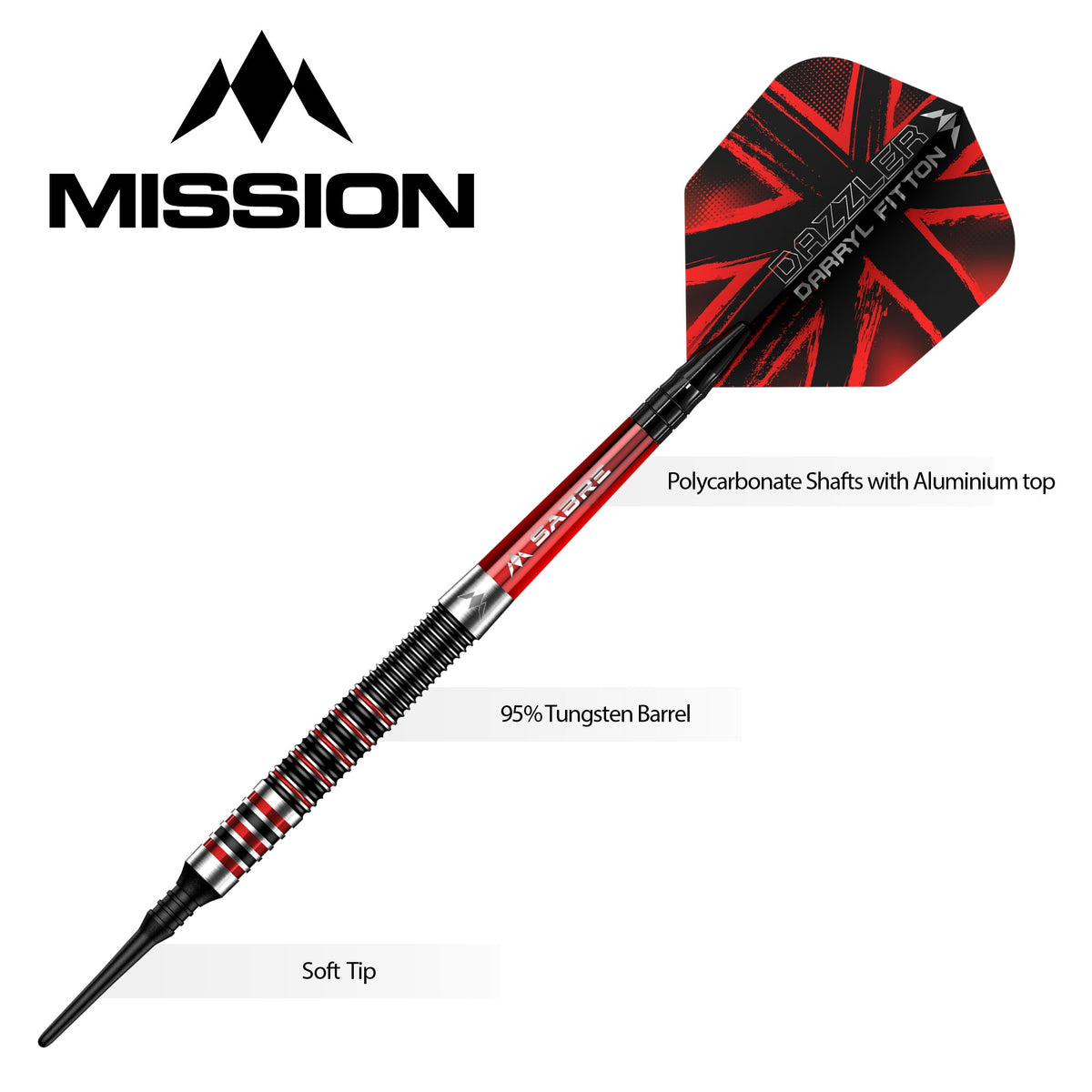 Darryl Fitton Darts - Soft Tip - Electro Black & Red - The Dazzler - 18g