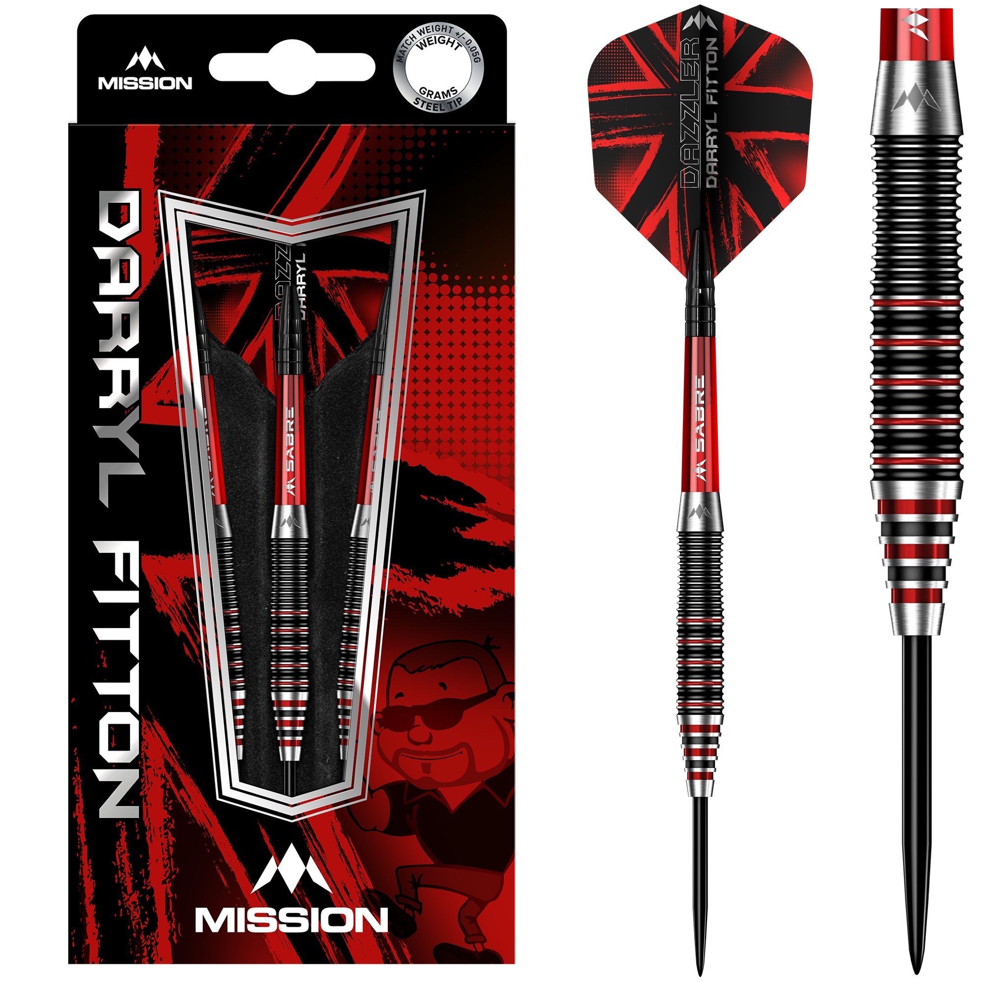 Mission Darryl Fitton Darts - Steel Tip - Electro Black & Red - The Dazzler