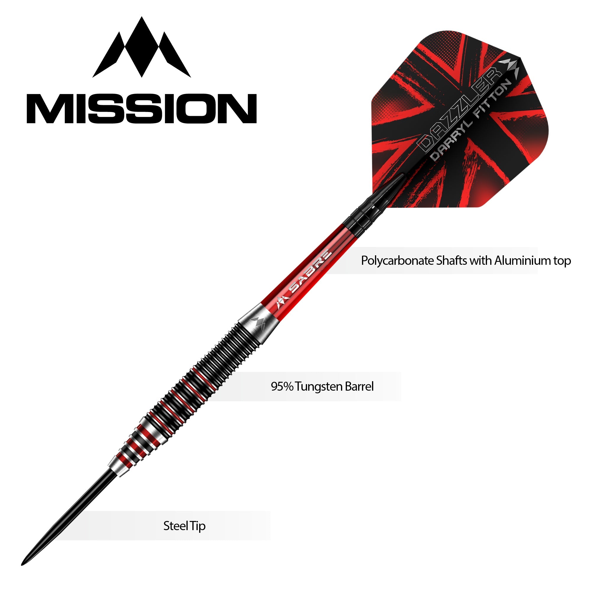 Mission Darryl Fitton Darts - Steel Tip - Electro Black & Red - The Dazzler