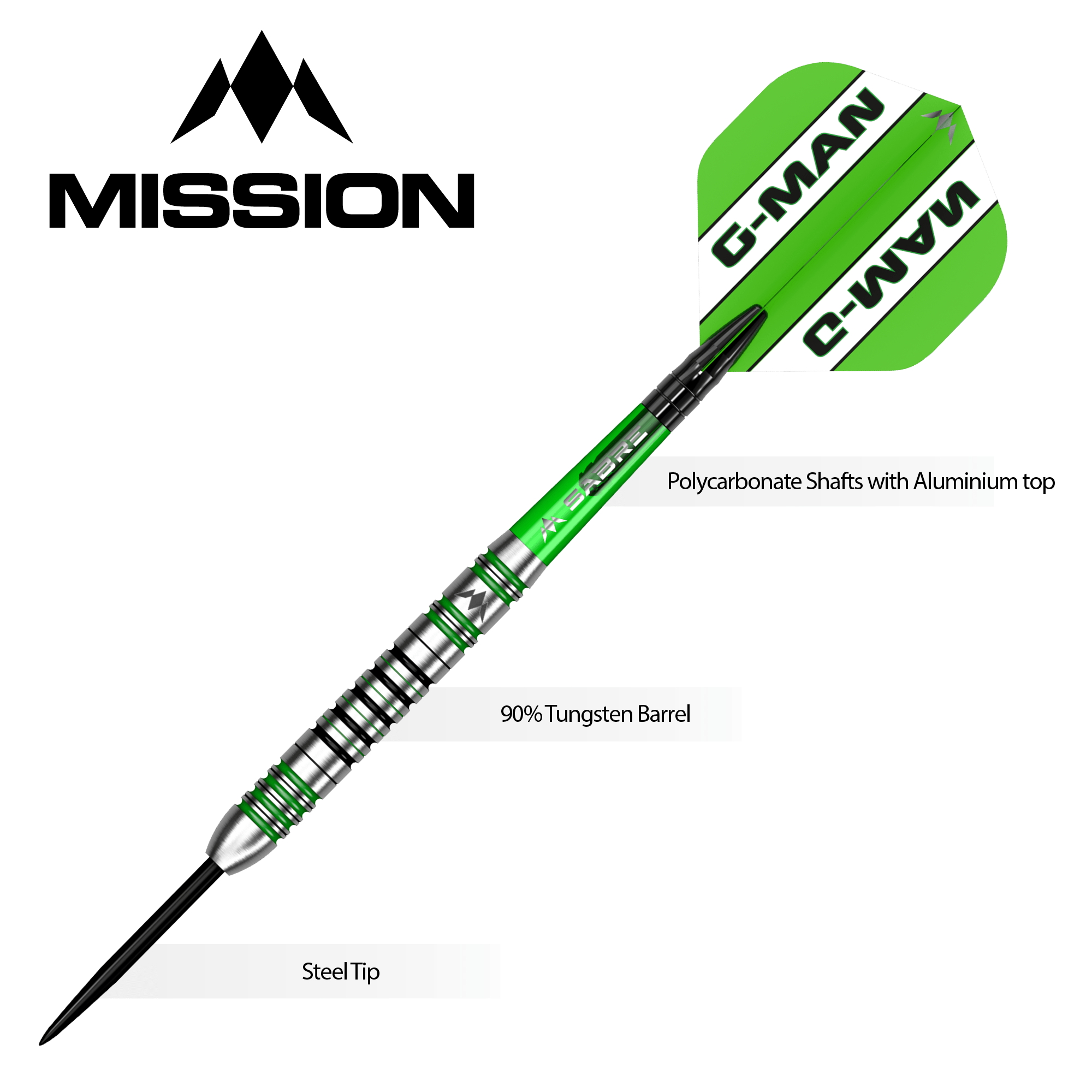 Mission Graham Hall Darts - Steel Tip - 90% - Black & Green