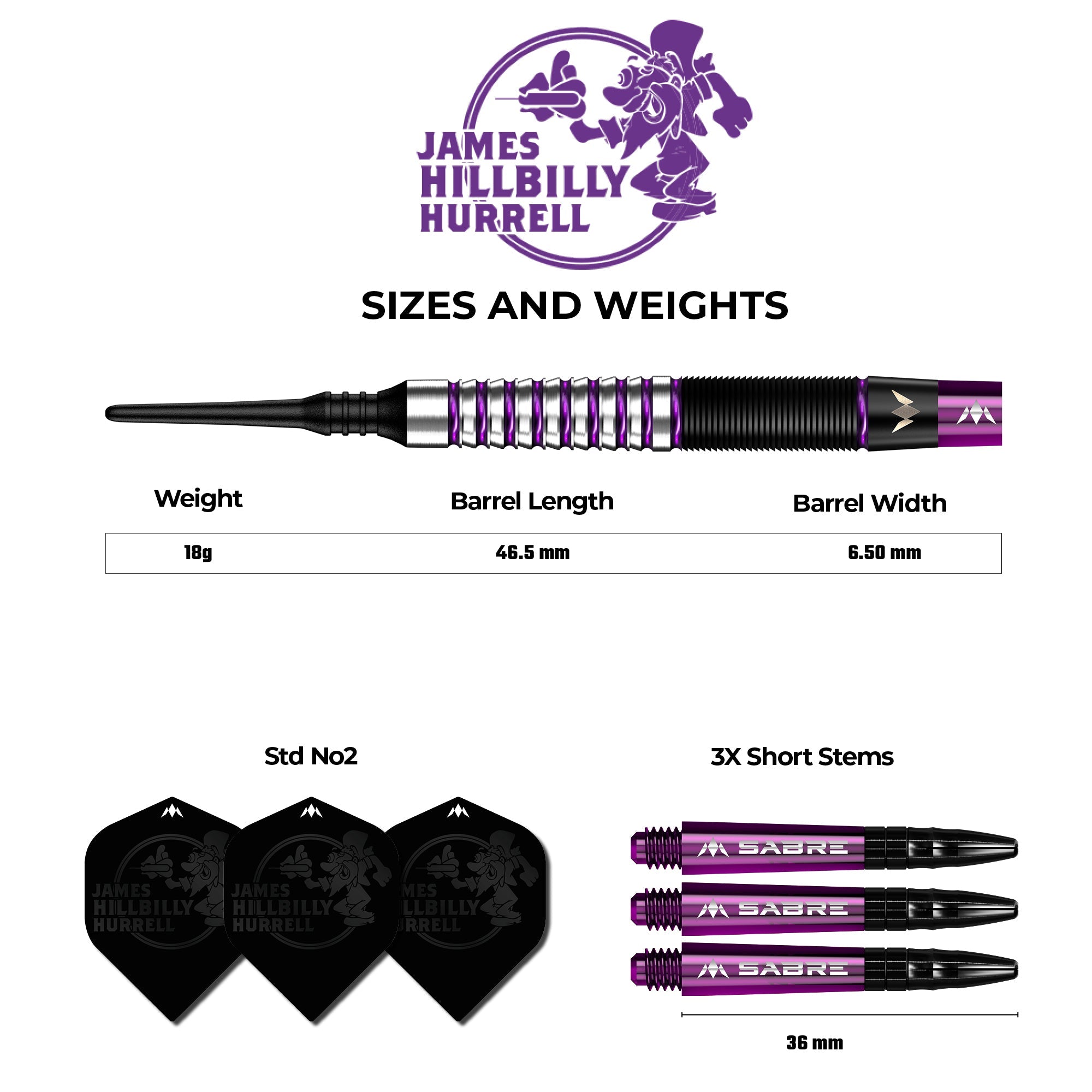 Mission James Hurrell Darts - Soft Tip - Hillbilly - Black & Purple - 18g