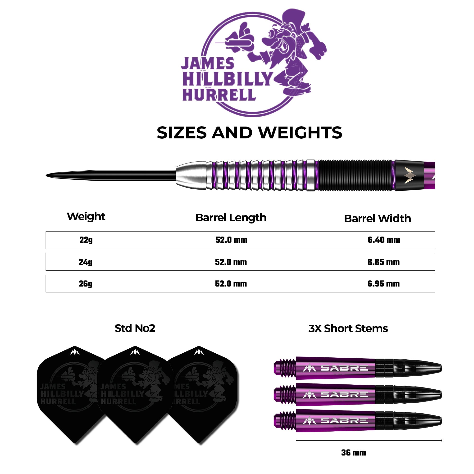 Mission James Hurrell Darts - Steel Tip - Hillbilly - Black & Purple