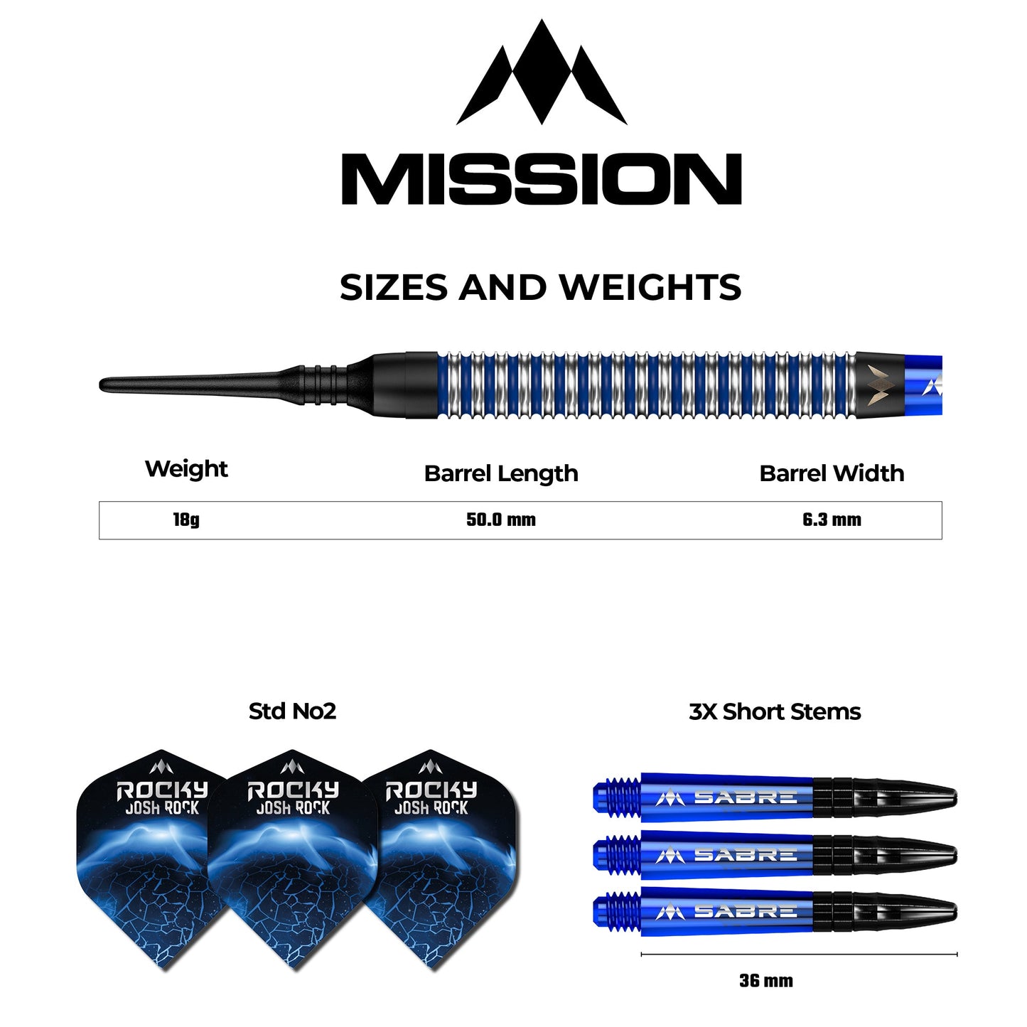 Mission Josh Rock Darts v1 - Soft Tip - The Rock - Black & Blue - 18g