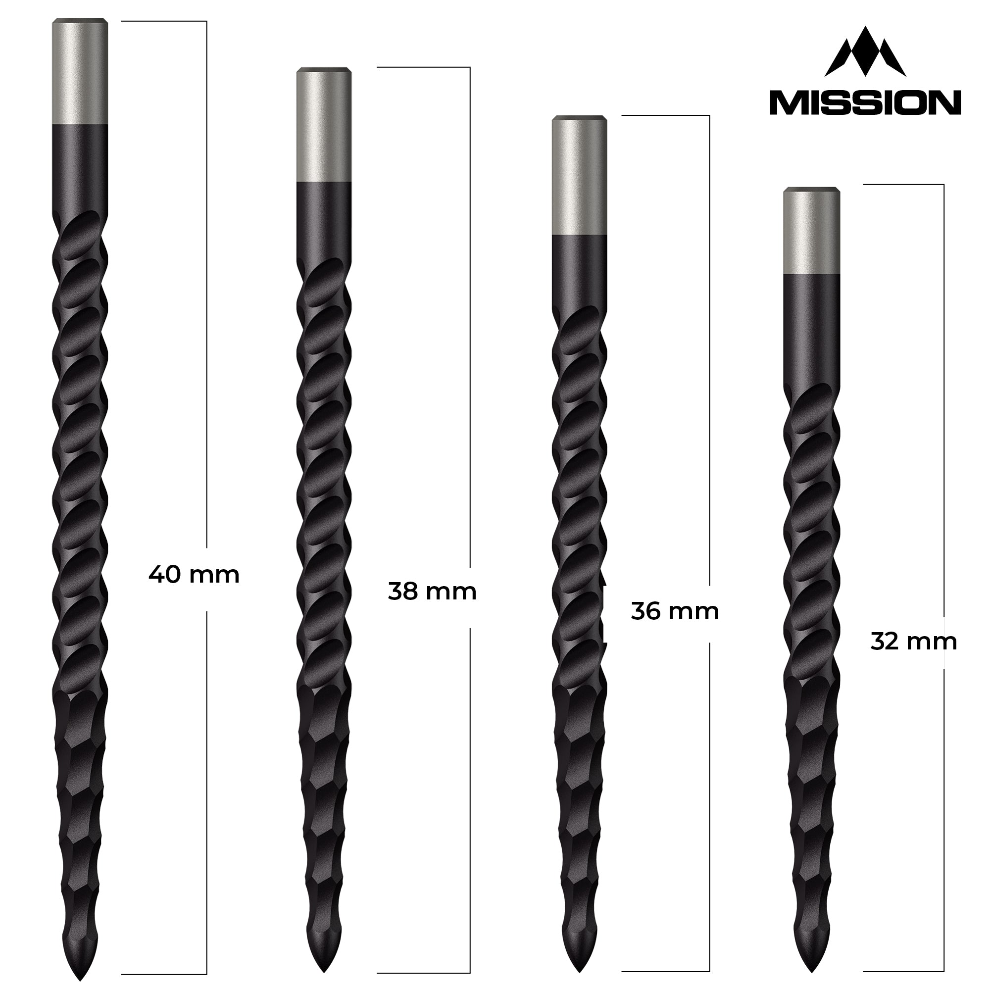 Mission Darts Lunar C/S Steel Tip Points - 32/36/38/40mm Replacement Dart Points With Milled Grip