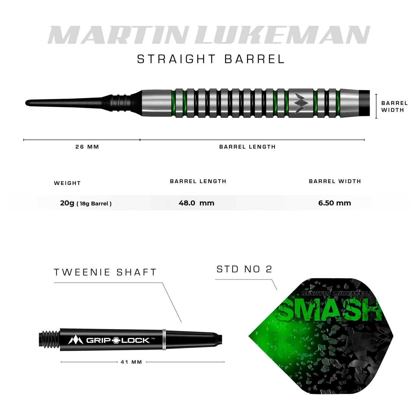 Mission Martin Lukeman Darts - Soft Tip - Black & Green - 20g