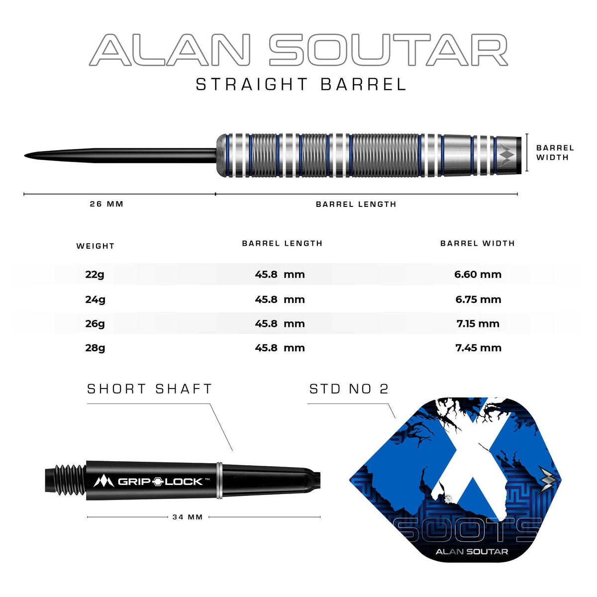 Alan Soutar Darts - Steel Tip - Soots - Blue & White