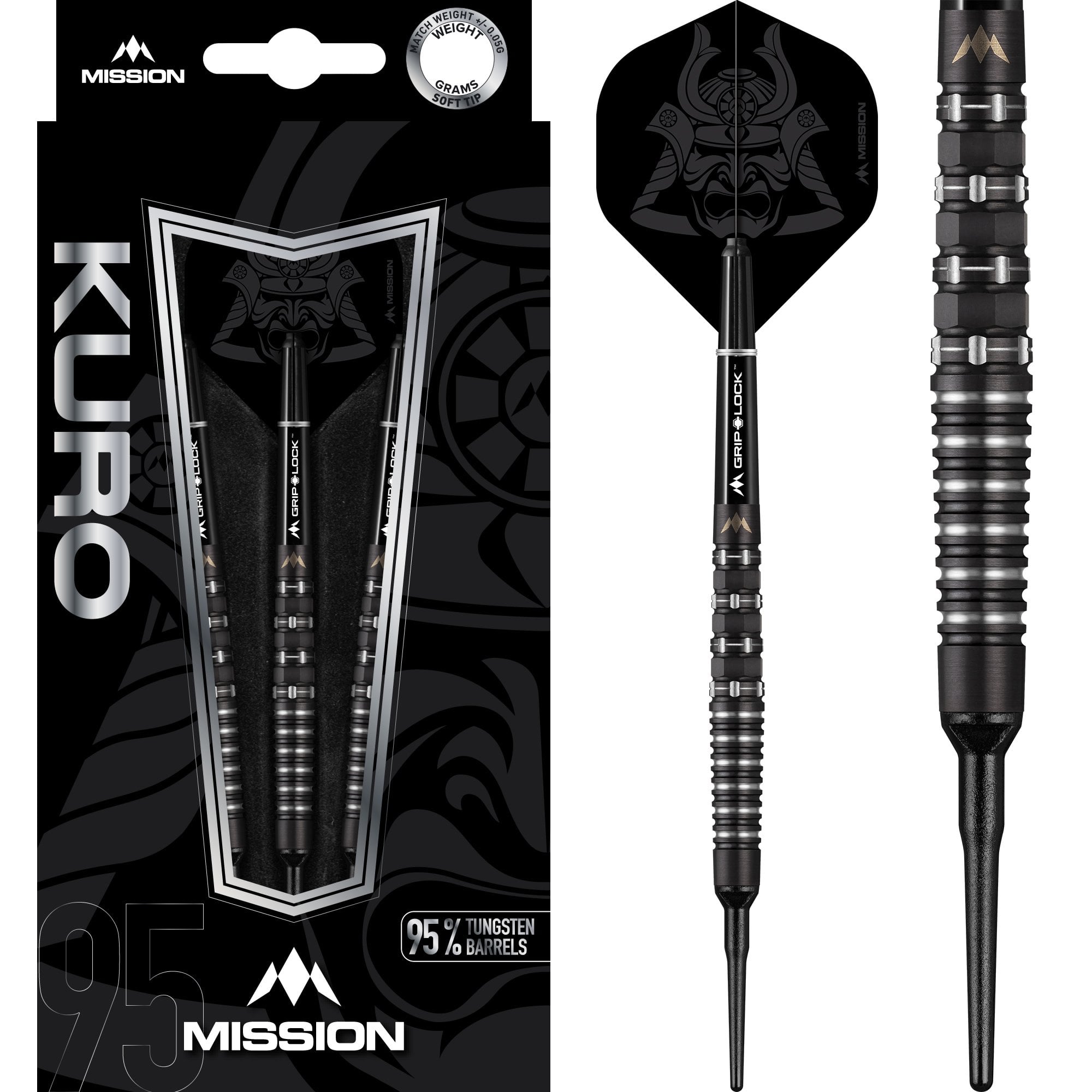 Mission Kuro Darts - Soft Tip - Black - M3 - Rear Iso-Grip