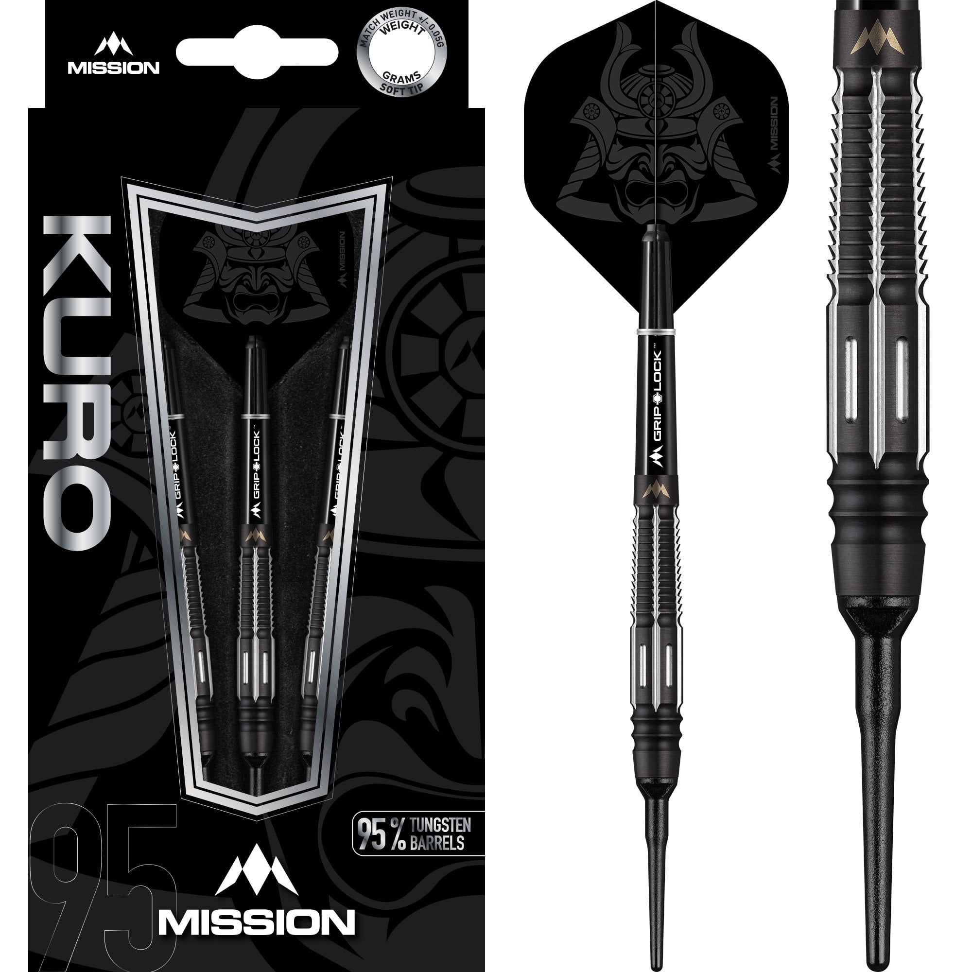 Mission Kuro Darts - Soft Tip - Black-  M4 - Rear Taper