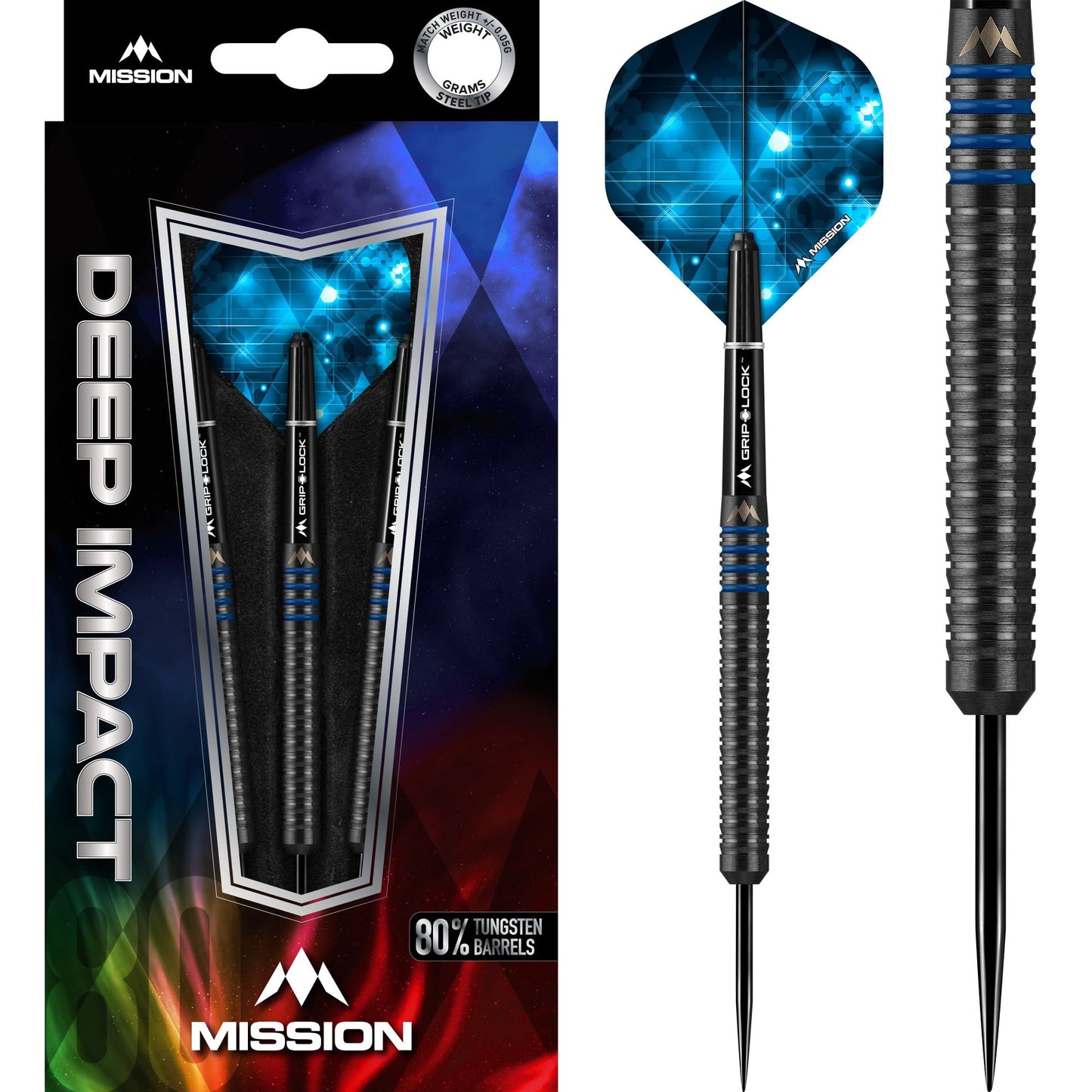 Mission Deep Impact Darts - Steel Tip - Black - M1 - Blue