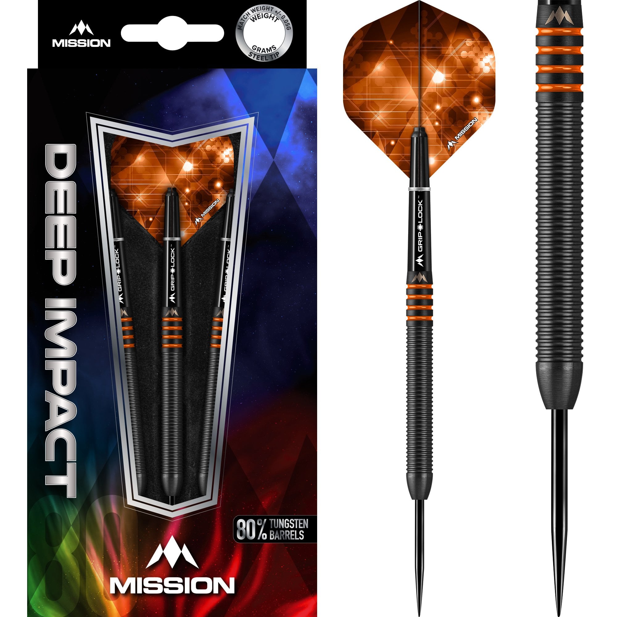 Mission Deep Impact Darts - Steel Tip - Black - M4 - Orange