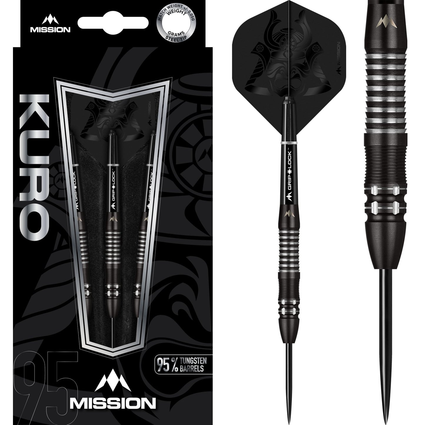 Mission Kuro Darts - Steel Tip - Black - M2 - Razor Scallop