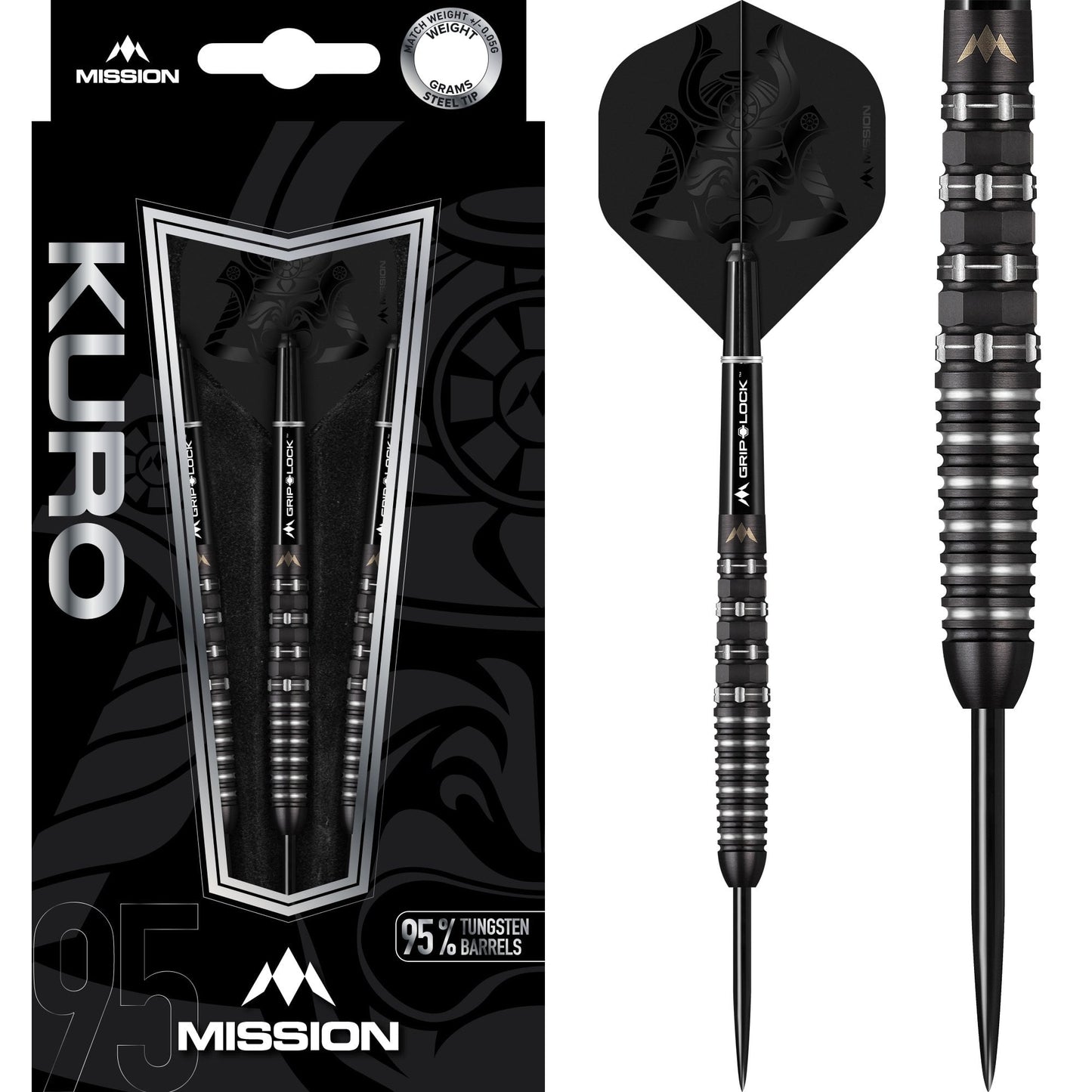 Mission Kuro Darts - Steel Tip - Black - M3 - Rear Iso-Grip