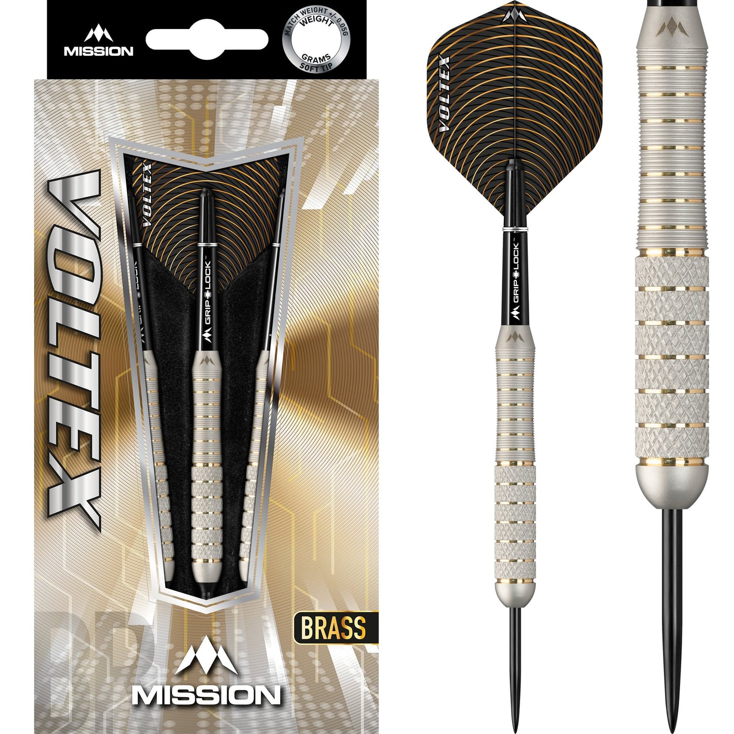 Mission Voltex Darts - Steel Tip Brass - M1 - Silver - Knurled