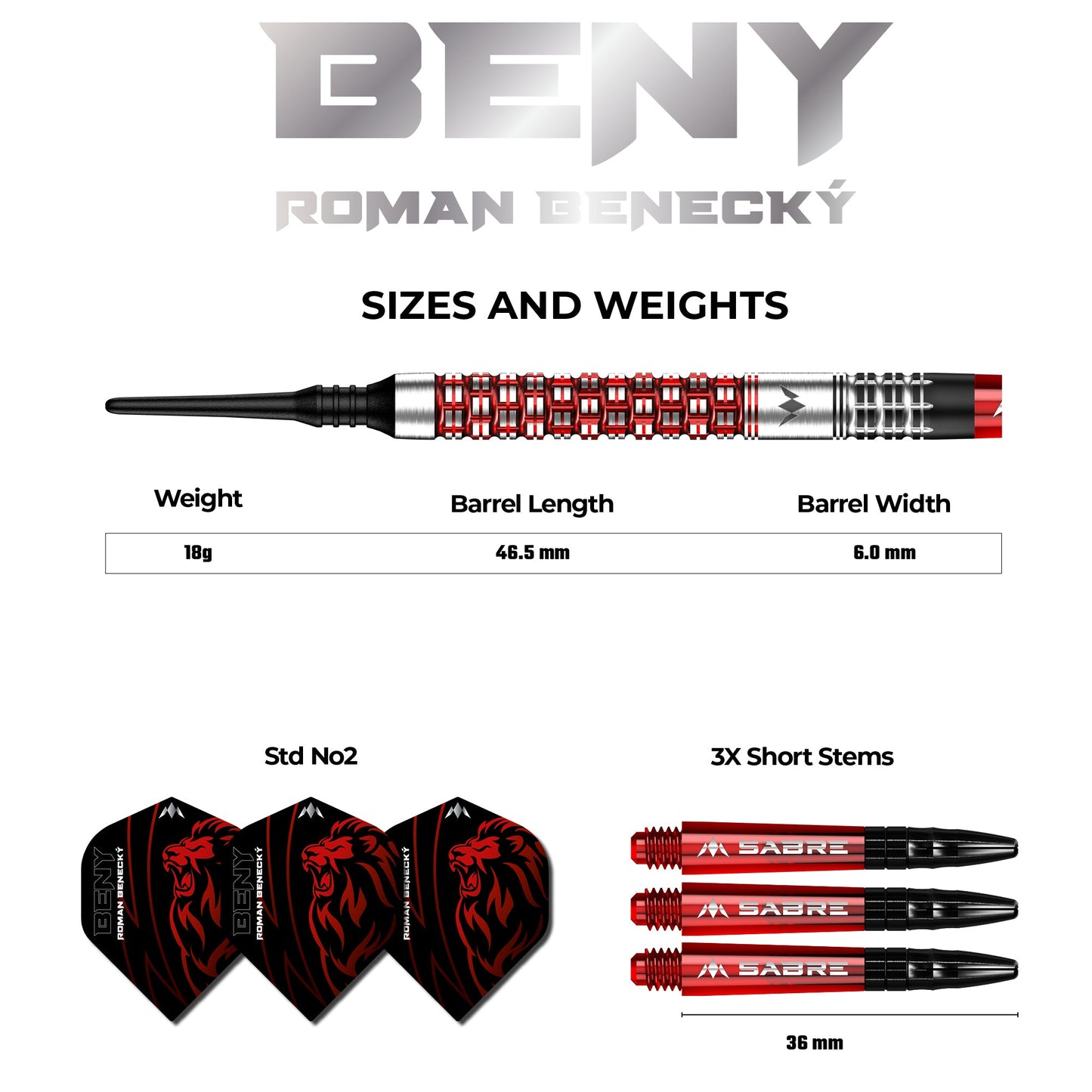 Mission Roman Benecky Darts - Soft Tip - Black & Red - 18g