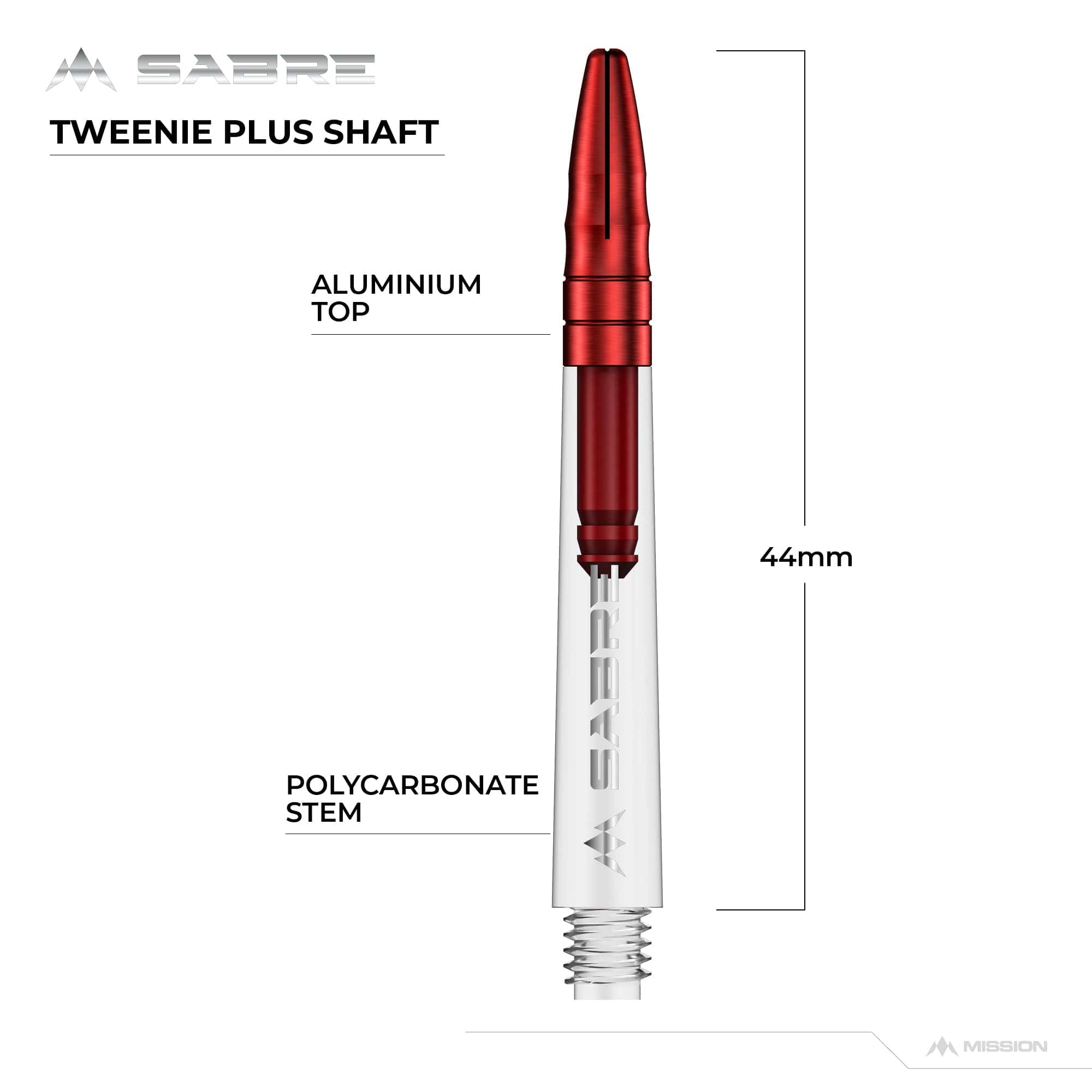 Mission Sabre Shafts - Polycarbonate Dart Stems - Clear - Red Top