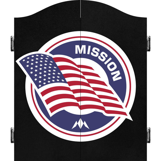 USA Dartboard Cabinet - C1 - Black - Stars and Stripes - Flying Flag