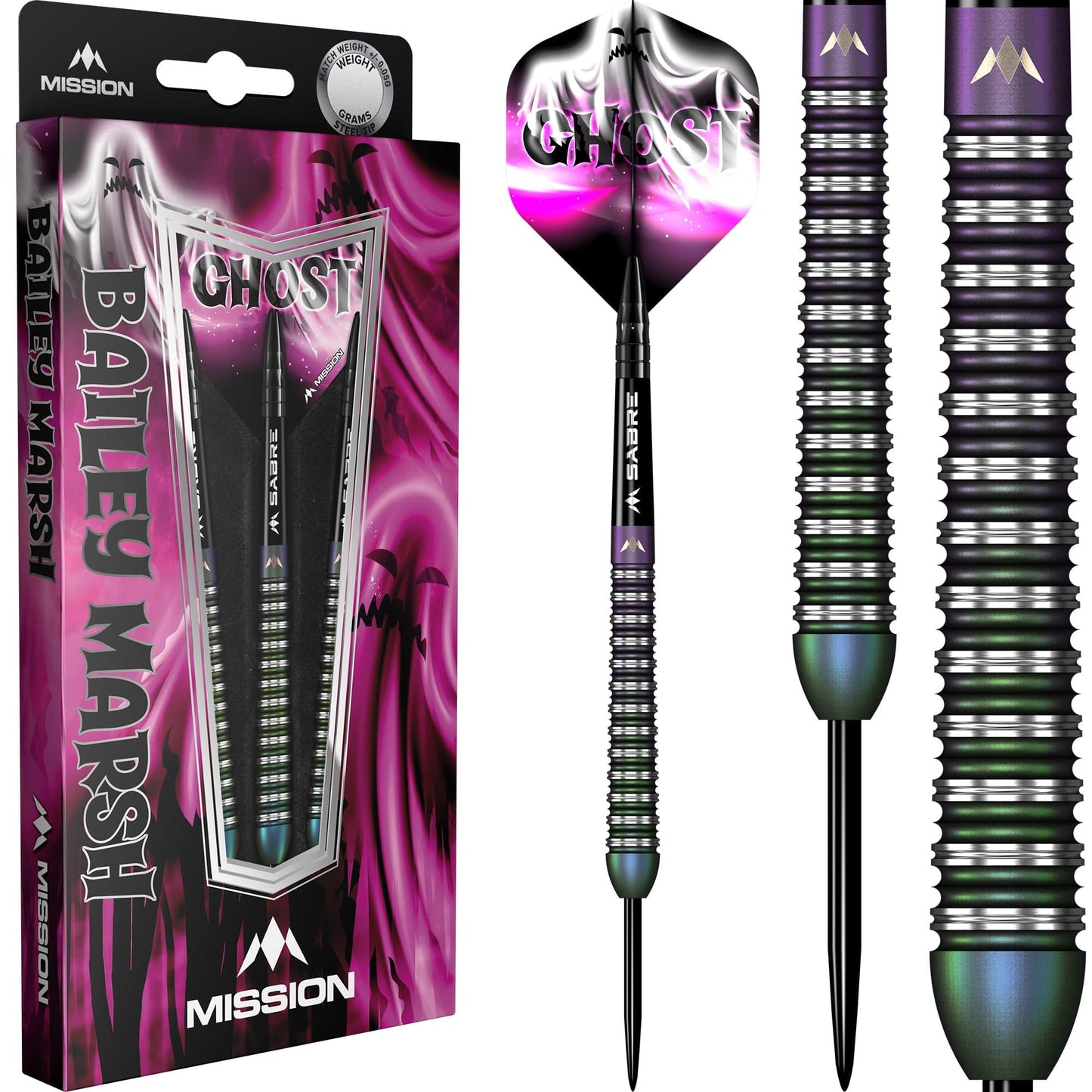 Mission Bailey Marsh Darts - Steel Tip - 90% - Coral PVD Coating - Ghost