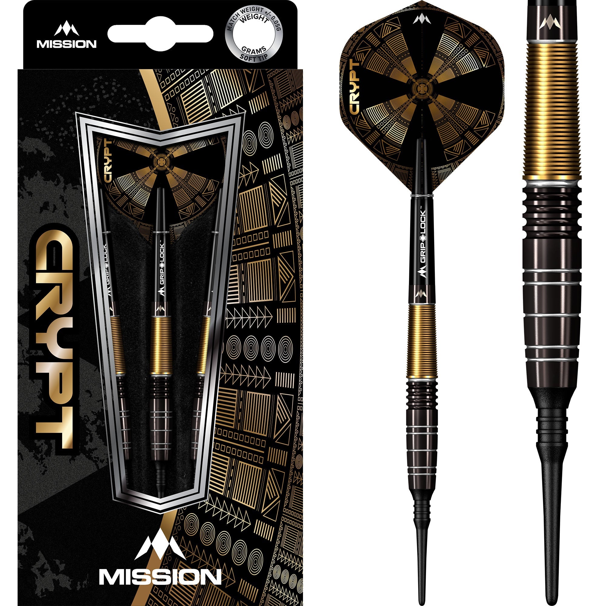 Mission Crypt Darts - Soft Tip - M1 - Black & Gold