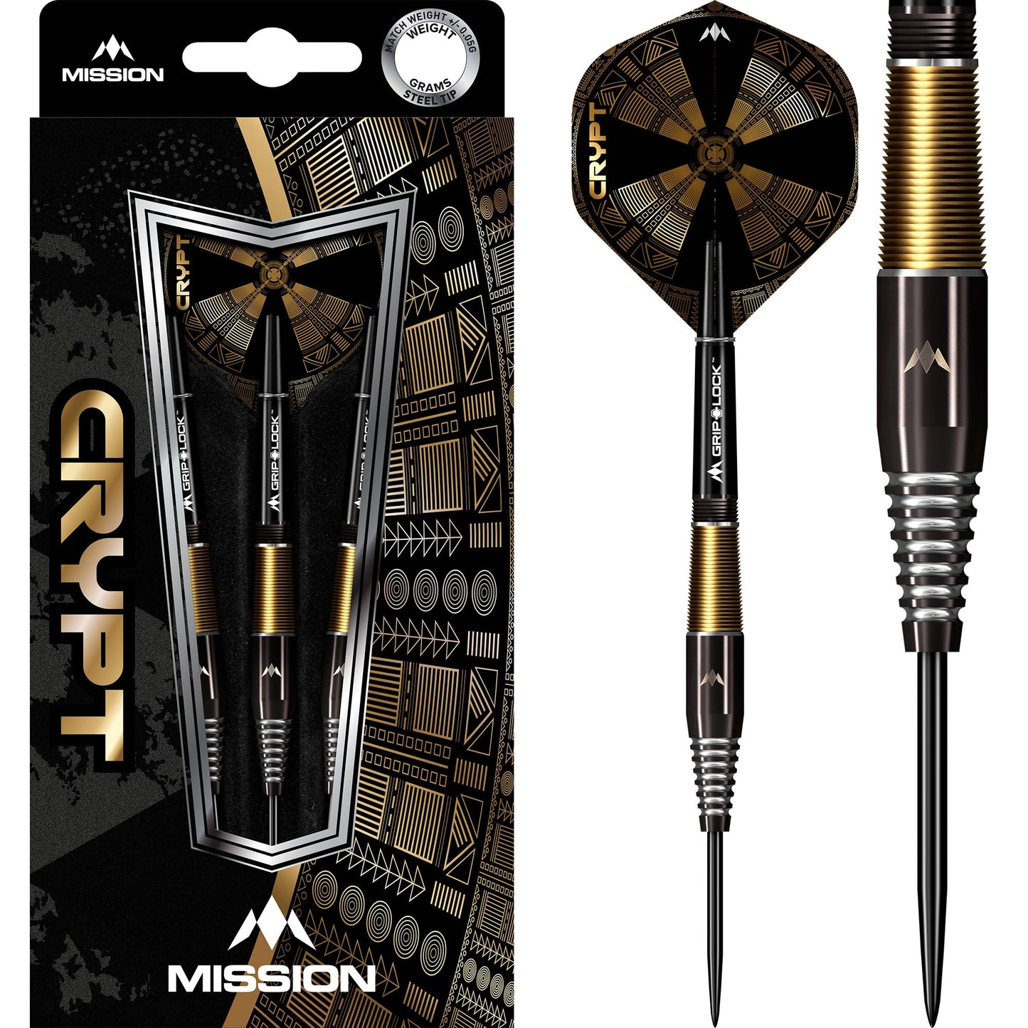 Mission Crypt Darts - Steel Tip - M2 - Black & Gold