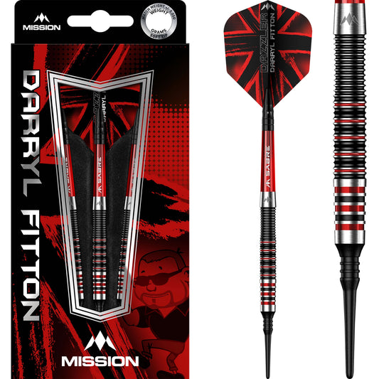 Mission Darryl Fitton Darts - Soft Tip - Electro Black & Red - The Dazzler - 18g