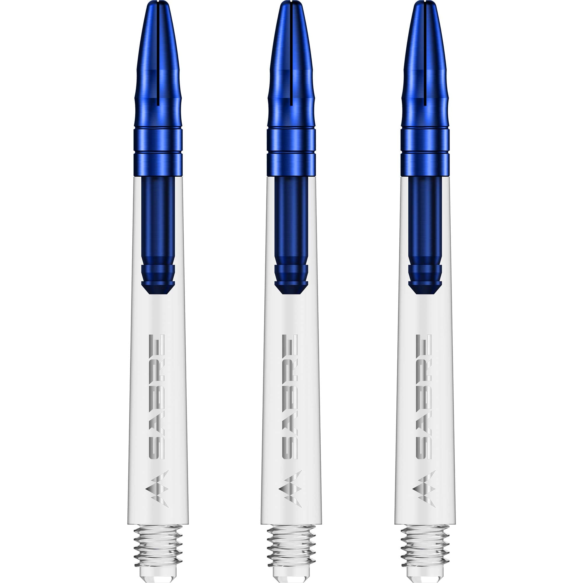 Mission Sabre Shafts - Polycarbonate Dart Stems - Clear - Blue Top Medium
